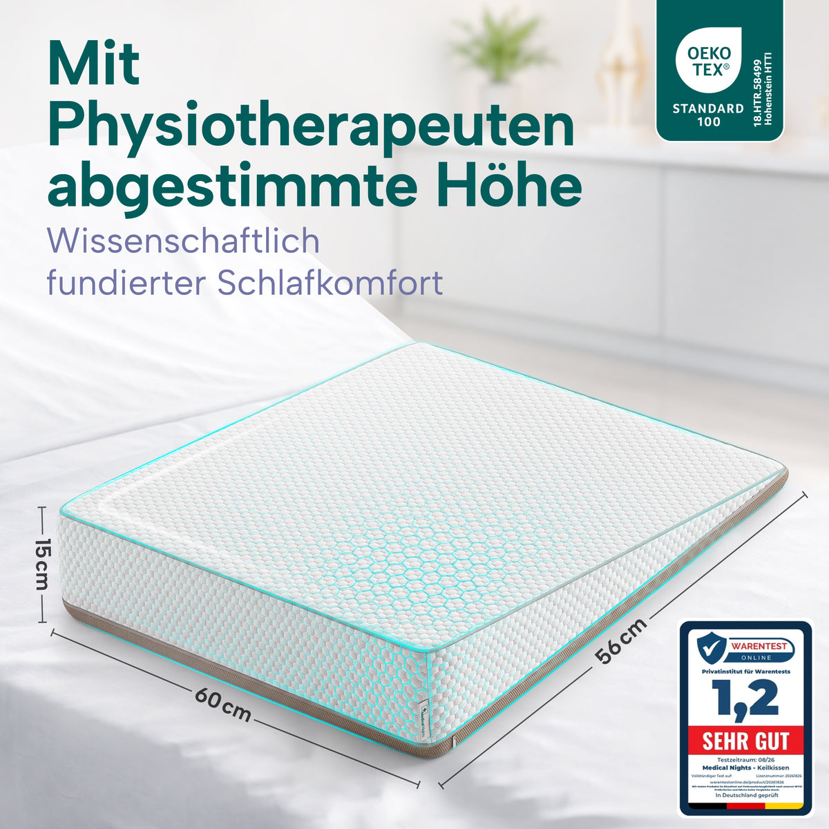 Medical Nights Keilkissen mit Maßen: 60 × 56 cm, 15 cm hoch