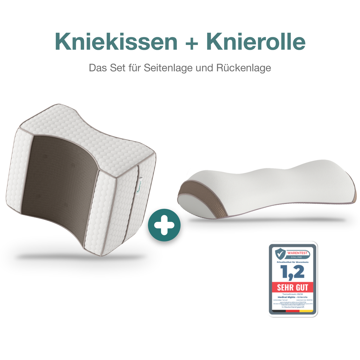 Medical Nights Seitenschläfer-Set aus Kniekissen und Knierolle, Memory Foam, für Seiten- und Rückenlage