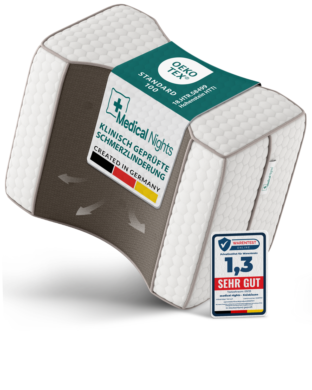Medical Nights Kniekissen für Seitenschläfer aus Memory Foam, ergonomische Mulde und atmungsaktiver Bezug